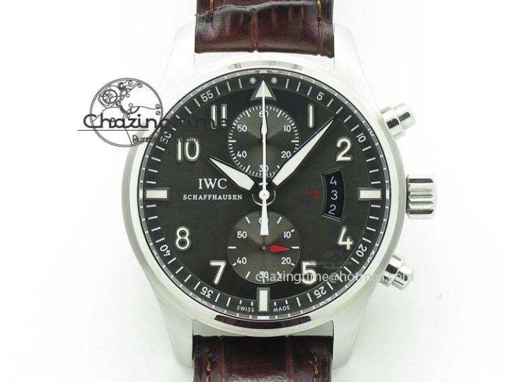 MIROTIME 0514 Pilot Chrono Spitfire IW387903 SS ZF 1:1 Best Edition Black Dial on Brown Leather Strap A OdorResistant 7127